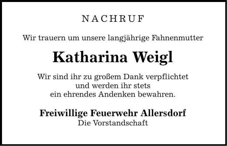 Traueranzeige Katharina Weigl