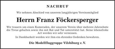 Traueranzeige Franz Föckersperger