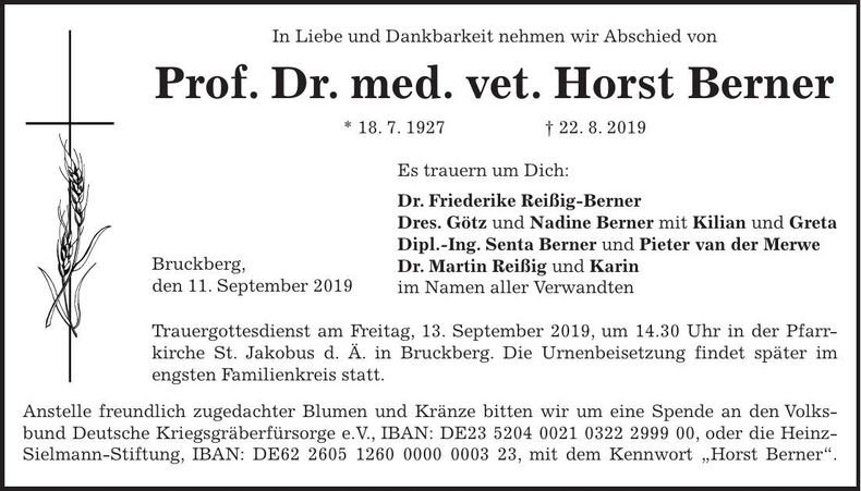 Traueranzeige Horst Berner