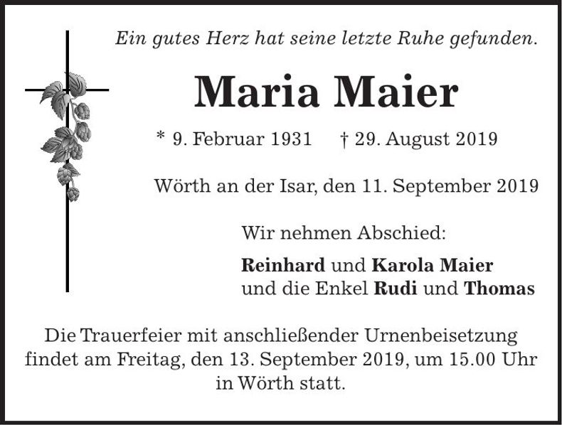 Traueranzeige Maria Maier