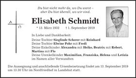 Traueranzeige Elisabeth Schmidt