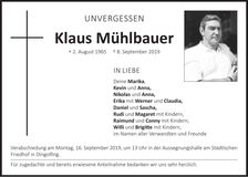 Traueranzeige Klaus Mühlbauer