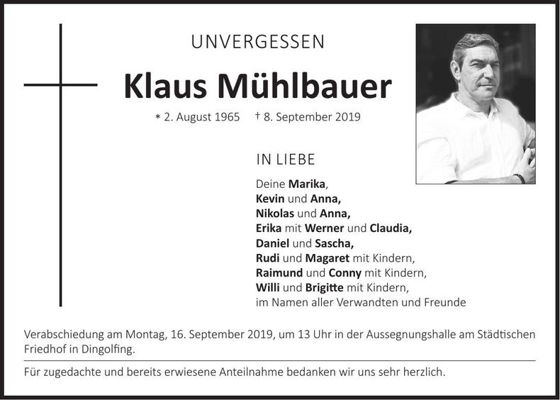 Traueranzeige Klaus Mühlbauer