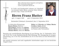 Traueranzeige Franz Hutter