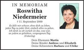 Traueranzeige Roswitha Niedermeier