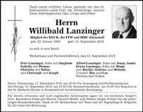 Traueranzeige Willibald Lanzinger