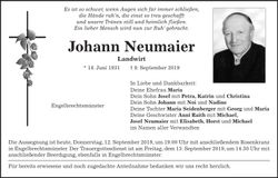 Traueranzeige Johann Neumaier
