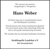 Traueranzeige Hans Weber