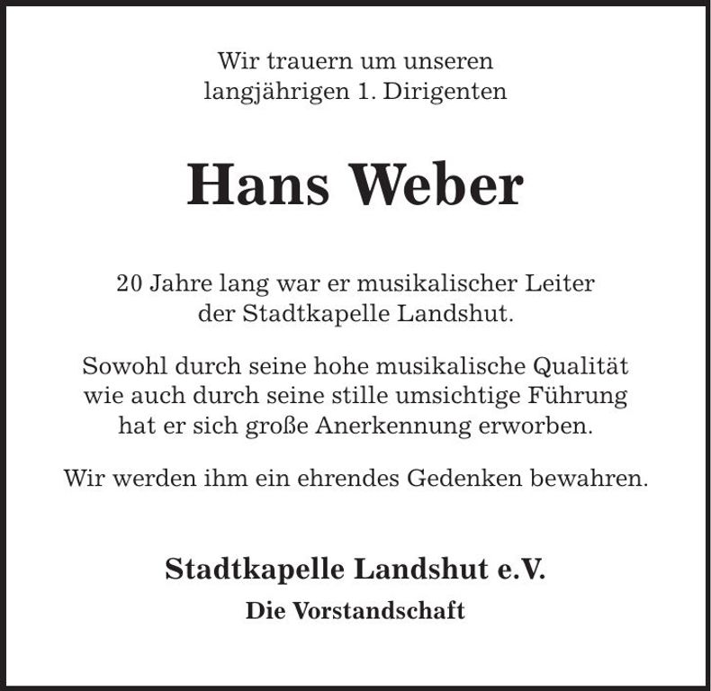 Traueranzeige Hans Weber