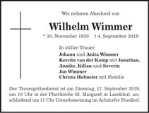 Traueranzeige Wilhelm Wimmer