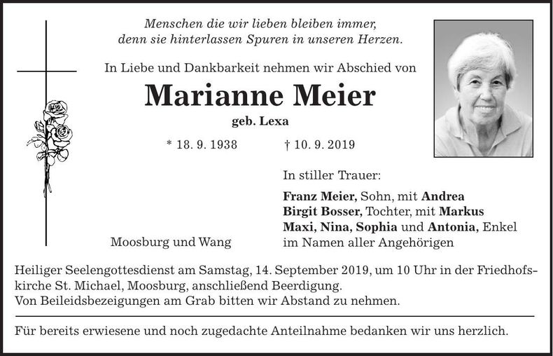 Traueranzeige Marianne Meier