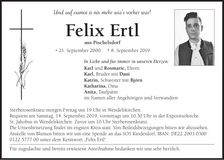 Traueranzeige Felix Ertl