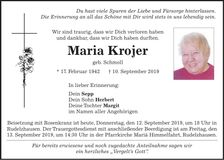 Traueranzeige Maria Krojer