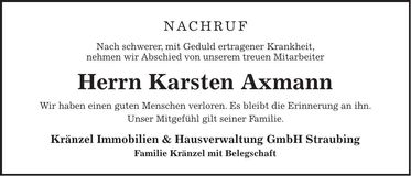 Traueranzeige Karsten Axmann