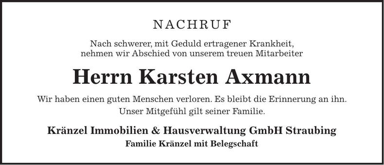 Traueranzeige Karsten Axmann