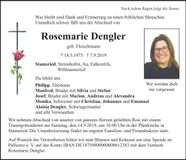 Traueranzeige Rosemarie Dengler