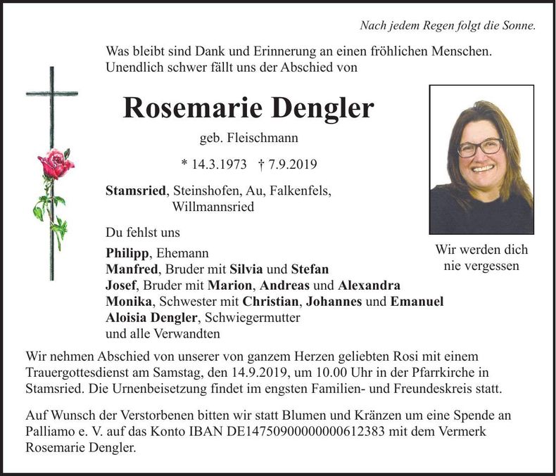 Traueranzeige Rosemarie Dengler