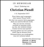 Traueranzeige Christian Piendl