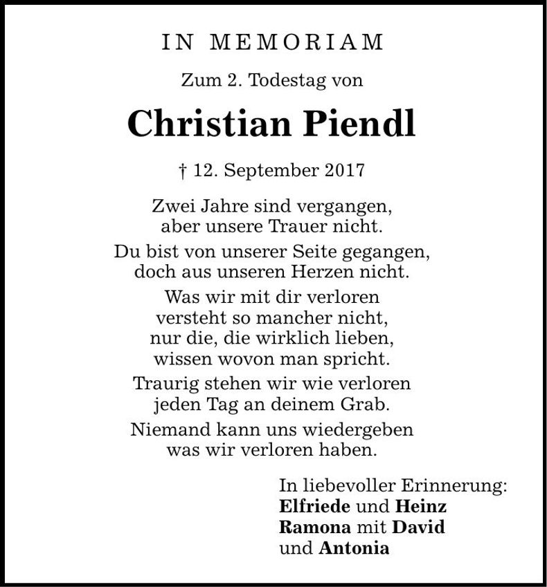Traueranzeige Christian Piendl