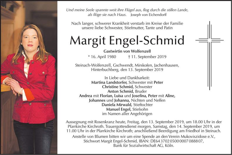 Traueranzeige Margit Schmid-Engel