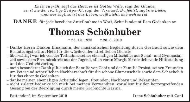 Traueranzeige Thomas Schönhuber