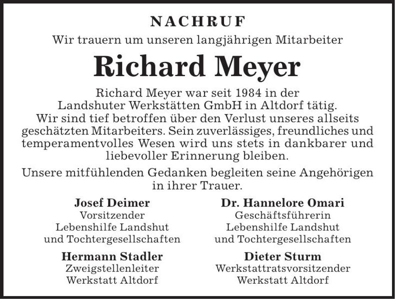 Traueranzeige Richard Meyer