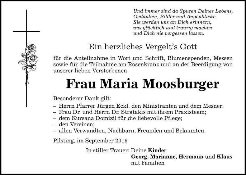 Traueranzeige Maria Moosburger