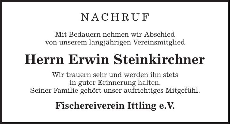 Traueranzeige Erwin Steinkirchner