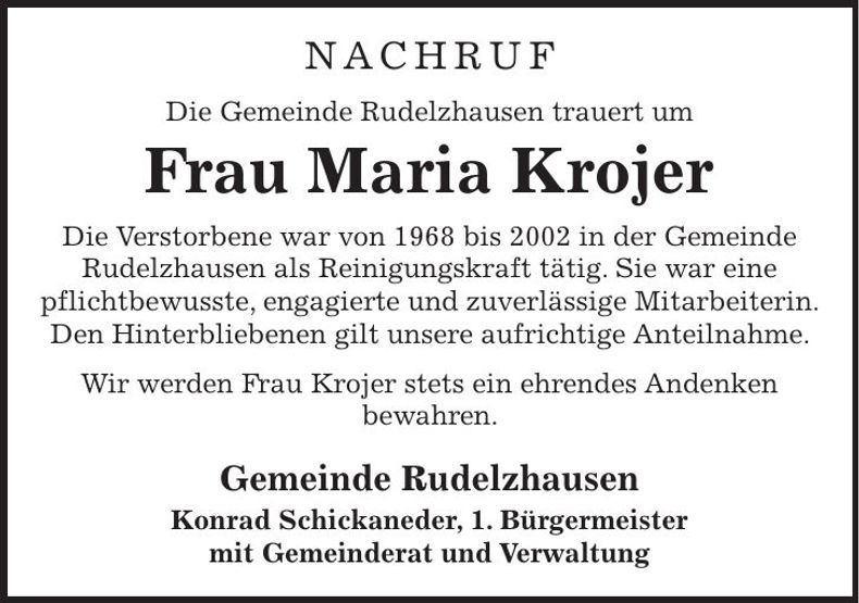 Traueranzeige Maria Krojer