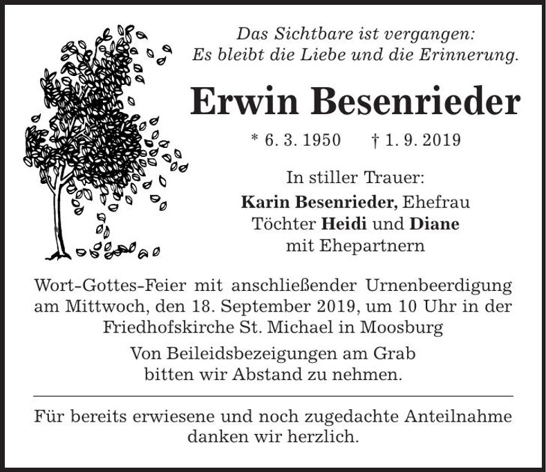 Traueranzeige Erwin Besenrieder