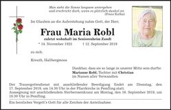Traueranzeige Maria Robl