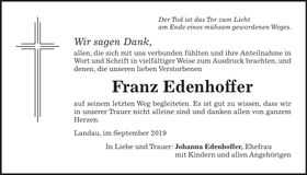 Traueranzeige Franz Edenhoffer