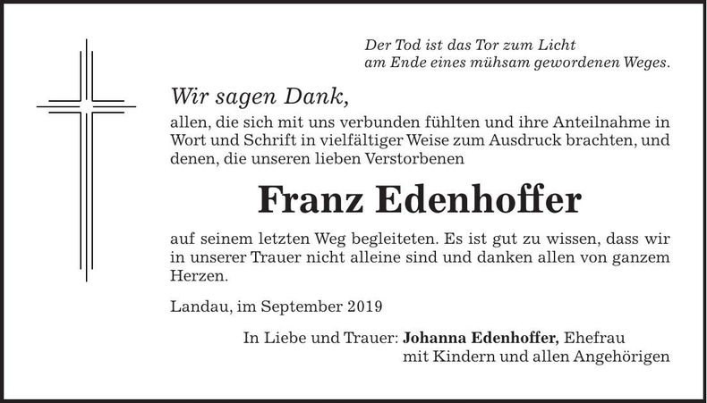 Traueranzeige Franz Edenhoffer