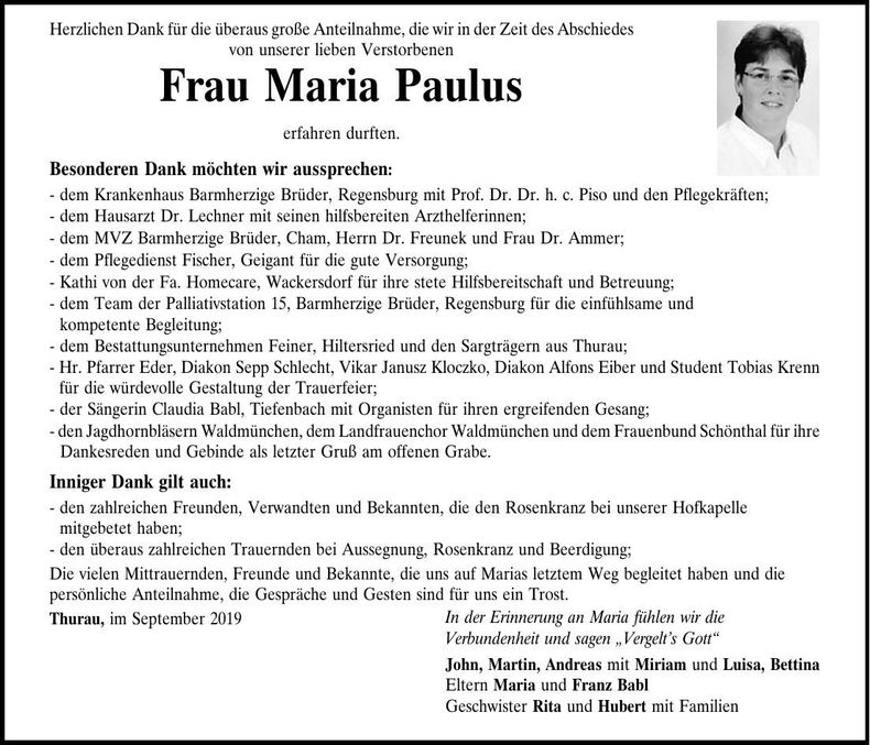 Traueranzeige Maria Paulus