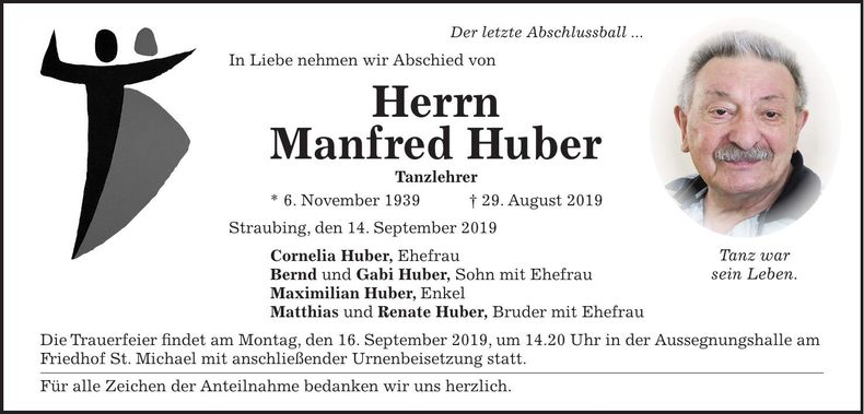 Traueranzeige Manfred Huber