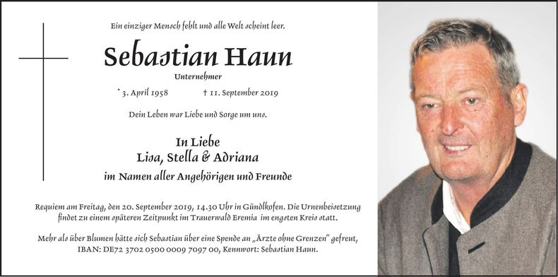 Traueranzeige Sebastian Haun