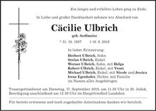 Traueranzeige Cäcilie Ulbrich