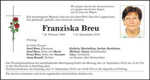 Traueranzeige Franziska Breu