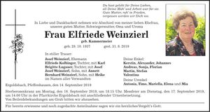 Traueranzeige Elfriede Weinzierl
