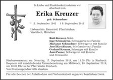 Traueranzeige Erika Kreuzer