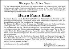 Traueranzeige Franz Haas