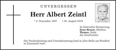 Traueranzeige Albert Zeintl