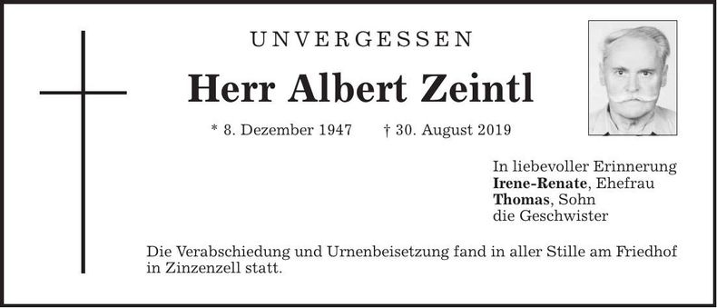 Traueranzeige Albert Zeintl