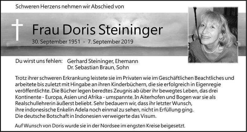 Traueranzeige Doris Steininger