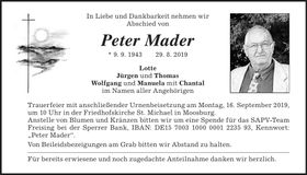 Traueranzeige Peter Mader