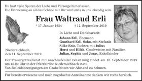 Traueranzeige Waltraud Erli