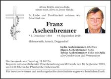 Traueranzeige Franz Aschenbrenner