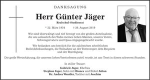 Traueranzeige Günter Jäger