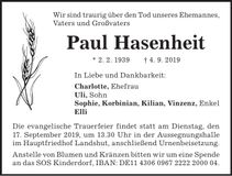 Traueranzeige Paul Hasenheit