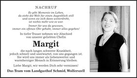 Traueranzeige Margit Schmid